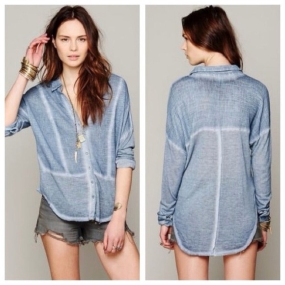 Free People Tops - Free People Zahara Blue Button Down Shirt Size L